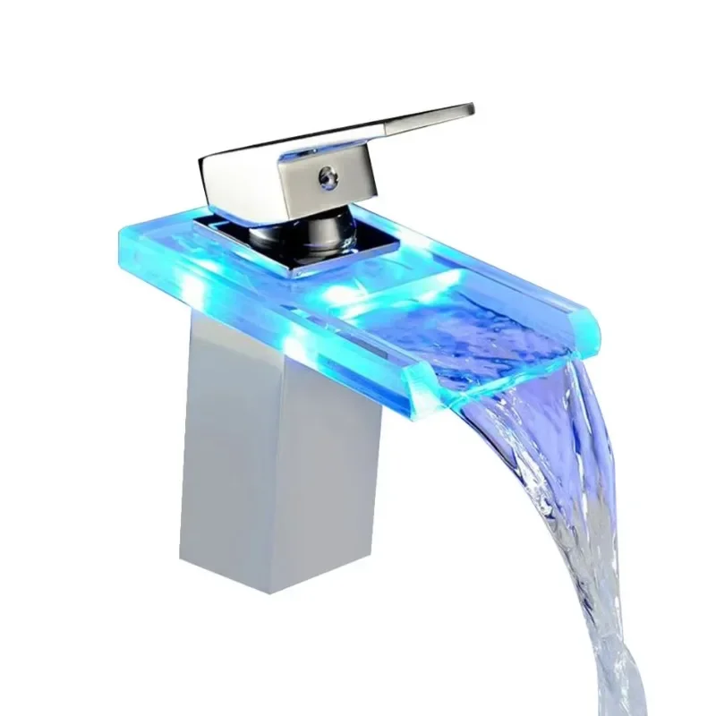 

Led basin Intelligent Waterfall Taps Colorful Light Bathroom Washbasin mixer lavatory faucet