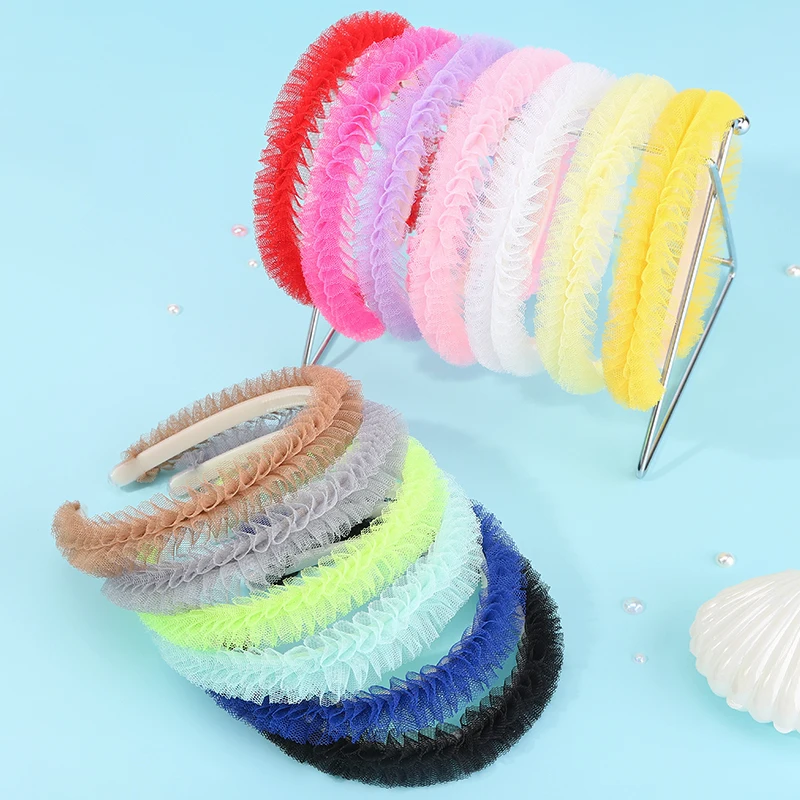 

1/13Pcs Cute Crinkle Mesh Hairband 1cm Threaded High Elastic Children's Bangs For Daily Commuting Dating Sports Par