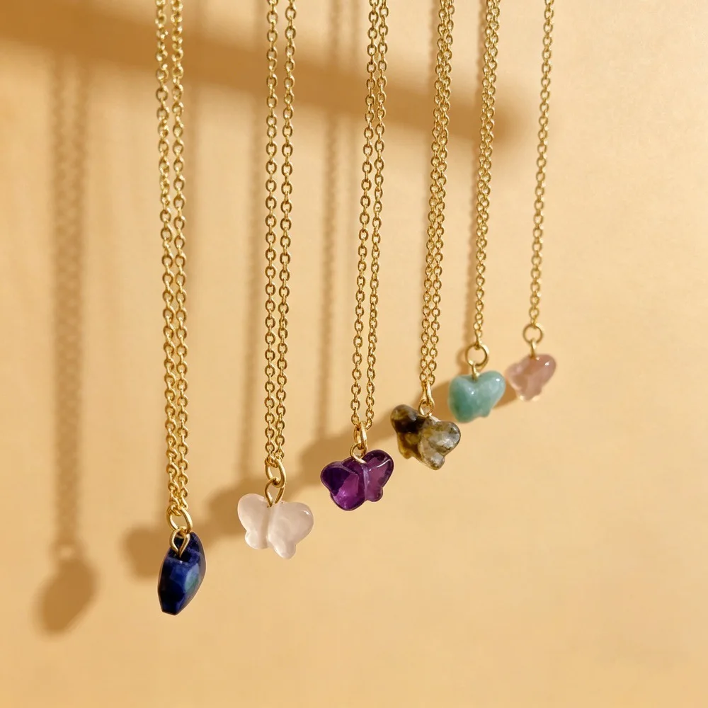 Temperament crystal butterfly small pendant necklace female, choose from a variety of colors, small exquisite necklace fashion c