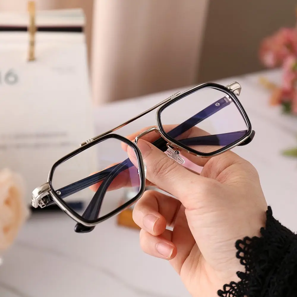 NEW Double Bridge Square Anti-blue Light Glasses Women Men Vintage Transparent Computer Glasses Oversize Frame Eyeglasses 1PC