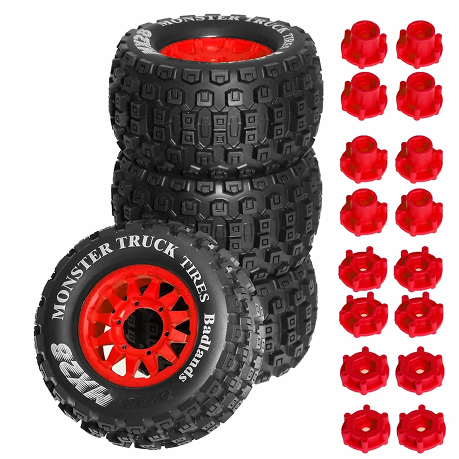 4pcs 128mm Monster Stunt Truck Tire and Hex for 1/10 RC TRAXXAS MAXX ARRMA Granite KRATON Outcast Tamiya Losi Redcat Parts