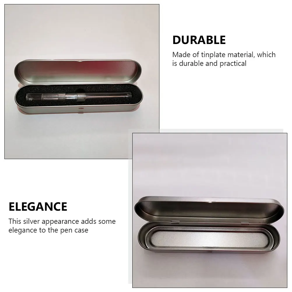 4 Pcs Tinplate Stationery Box Pencil Case for Student with Cover Silver School Supplies