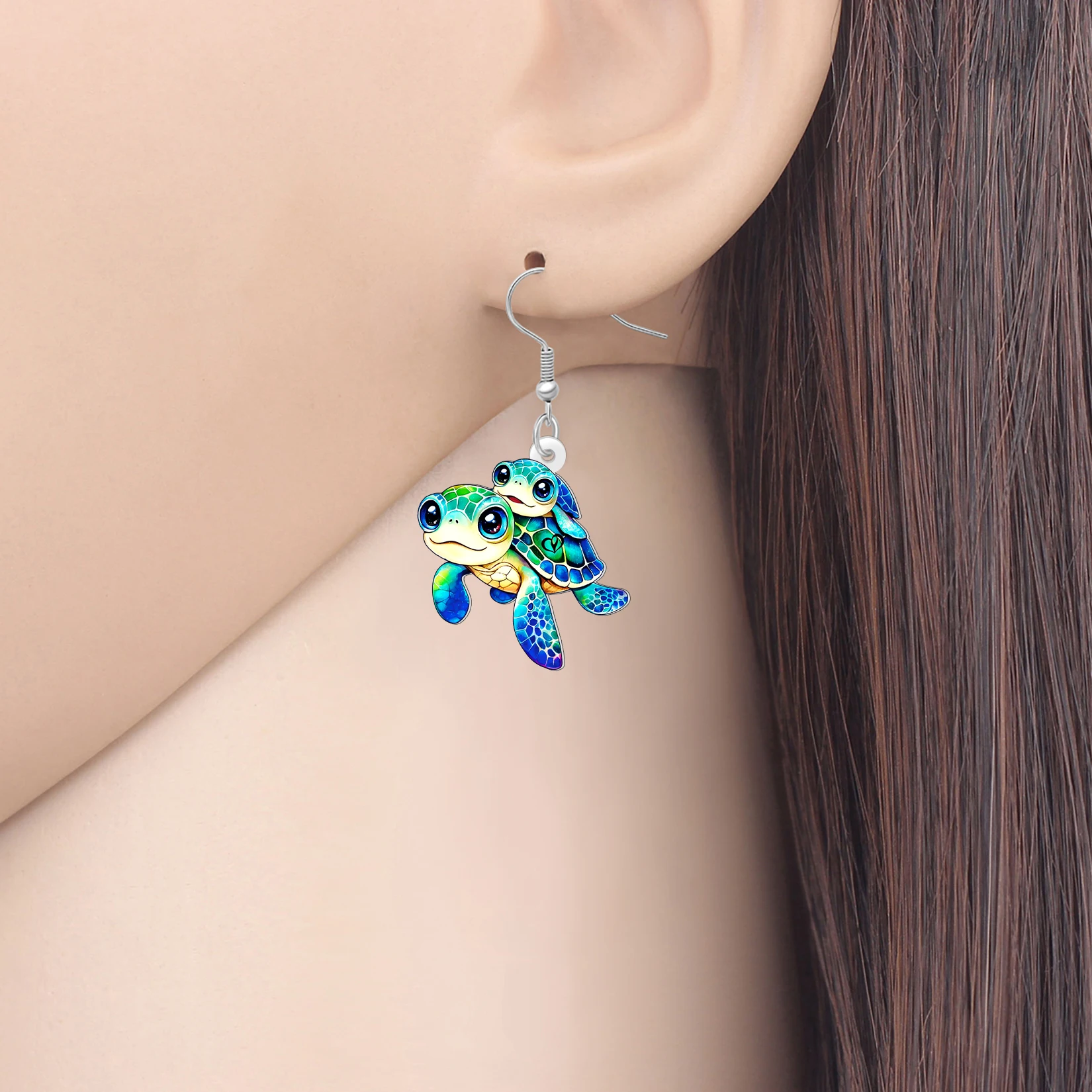 BONSNY Acrylic Mothers Day Sea Turtle Dangle Earrings Cute Hawaii Marine Life Ocean Animals Jewelry Beach Gifts For Women Mom