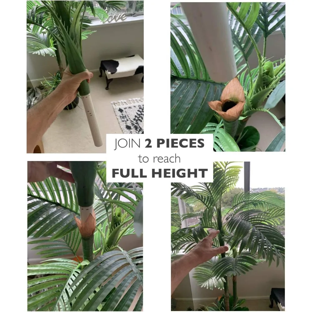 高級78インチの金色のヤシの木の人工樹木、フィドルリーフの葉付き、8インチのベース、12インチの植木鉢スカート、アメリカ国旗スタイル