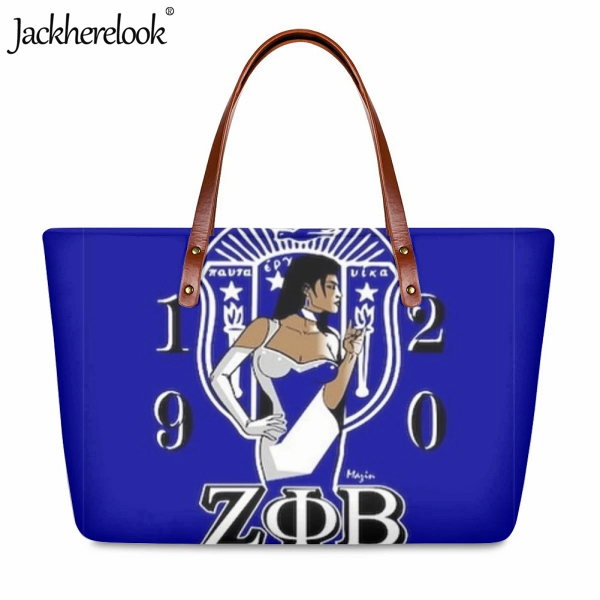 Jackherelook Zeta Phi Beta Sorority 1920 Large Capacity Tote for Women Fashion Classic Shopping Travel Handbag Girl Shoulder Bag