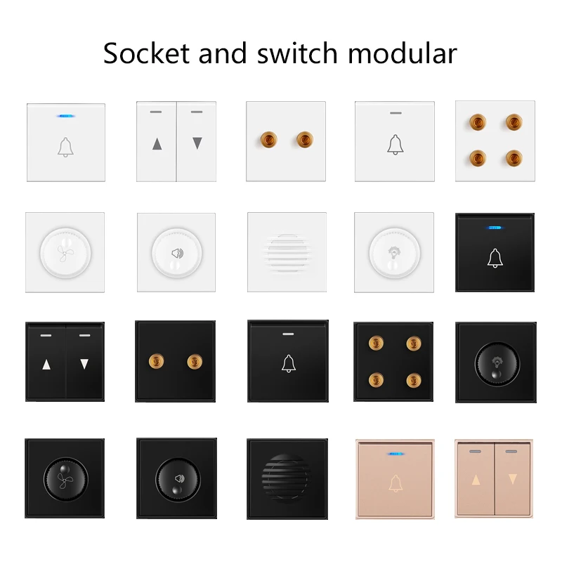 EU/FR/Universal Std 52*52mm White Touch Switch Socket TV RJ45 RJ11 Module Tempered Glass Panel Flame Iron For Square Box Diy