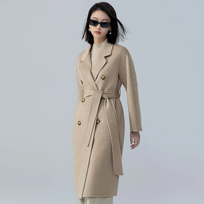 

Осень-зима 2022, новое двустороннее шерстяное пальто с волнистой водой, женское двубортное длинное шерстяное пальто