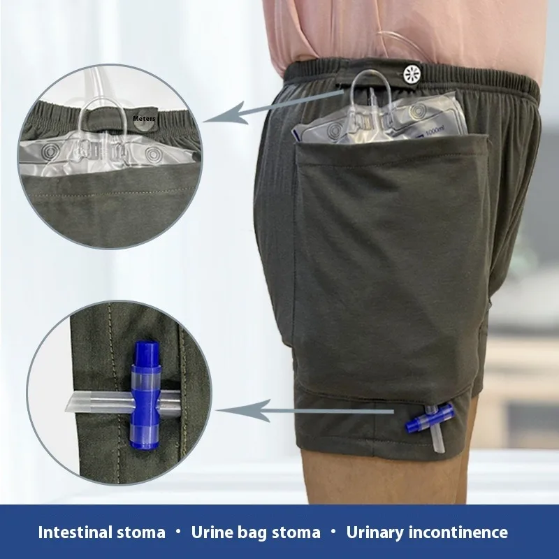 Intimo per stomia Anziani Uomini Donne Borsa di drenaggio post-chirurgia Breve casa Borsa per urina all'aperto Collezione Pantaloni Abito da ospedale per paziente