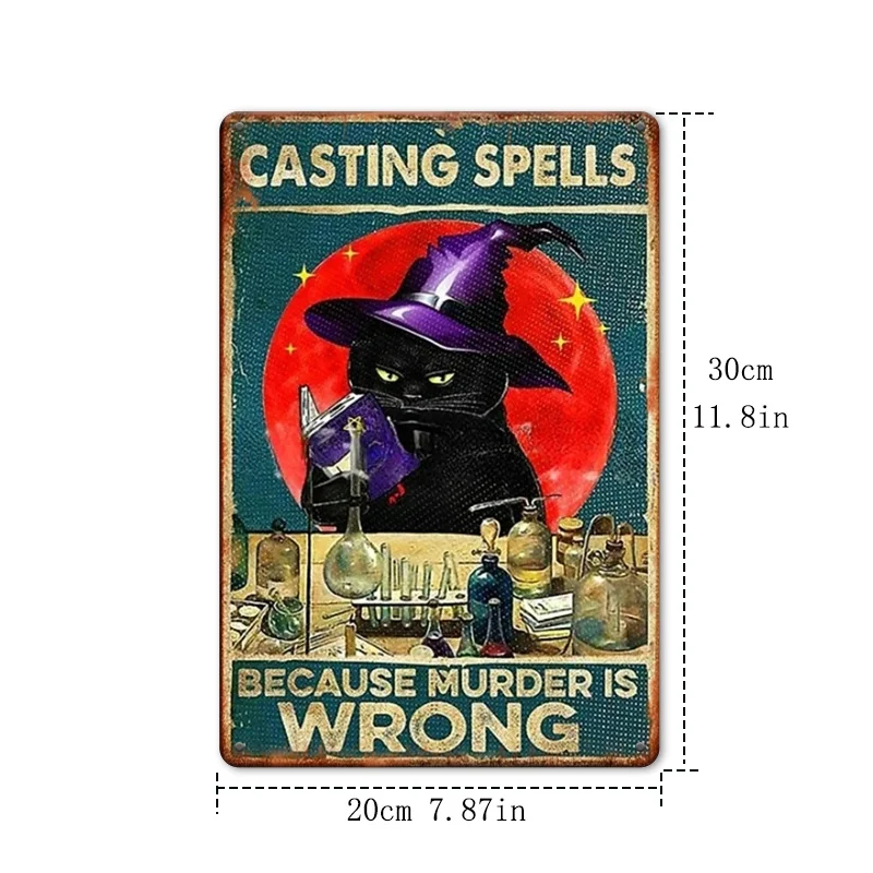 Retro Cat Casting Wall Art - Metal Sign, Frameless Iron Hanging Decor for Home, Cafe, Office - 'Casting because murder is wrong