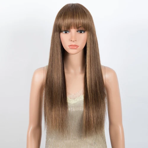 Imagen 2 del producto Lekker-pelucas de cabello humano 100% liso y largo para mujer, pelo Remy brasileño con flequillo, hechas a máquina, para fiesta diaria, para mamá