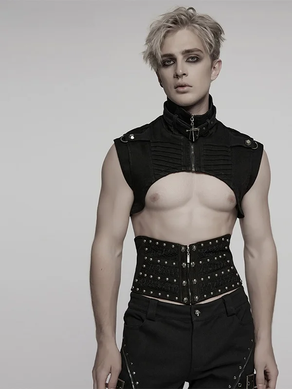 

Punk Rock Rivet Motorcycle Jacket Men's Sleeveless Vest Dark Style Fashion Urban Short Zipper Closure Cotton Polyester Blend