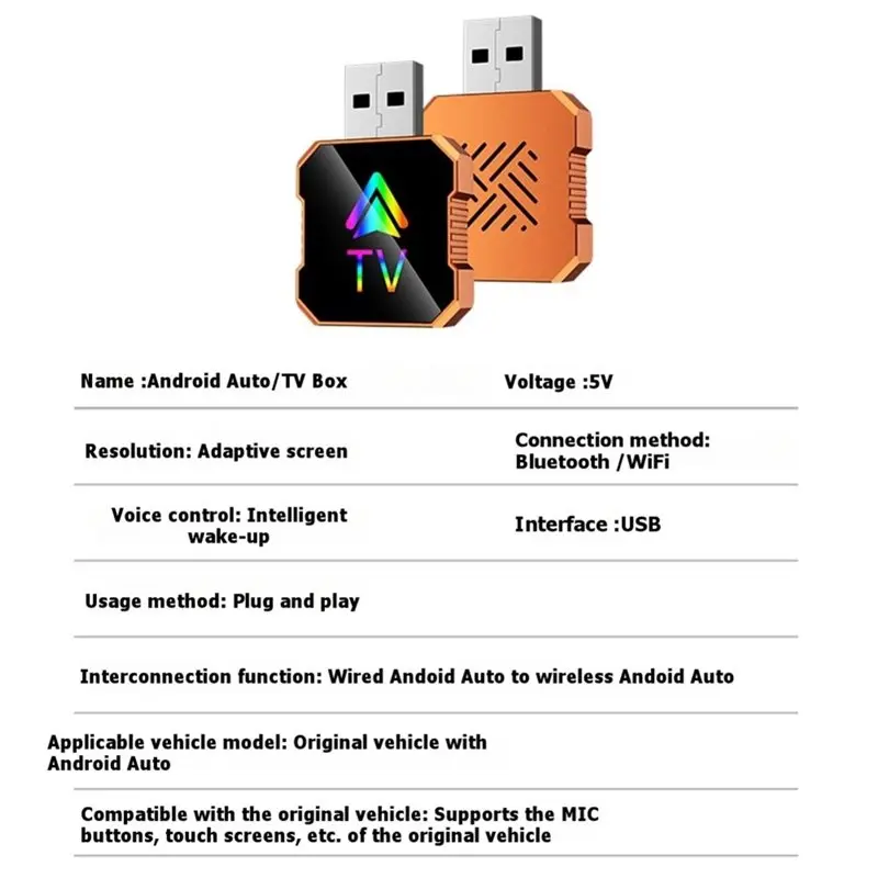 PHILE-Wired Android Auto To Wireless Android Auto/TV AI Box Bluetooth 5.0 Wifi Adaptive Screen Android Auto Box