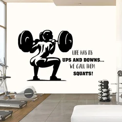 Squat Girl Gym Wall Decal Fitness Quotes Women Decor Workout Power Art Vinyl Gym Wall Stickers Girl Motivation Crossfit 2365