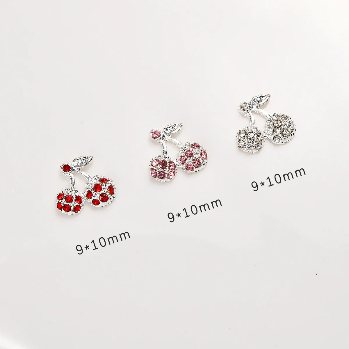 10Pcs Shiny Cherry Nail Jewelry Alloy Nail Drill Sparkling Full Drill Nail Decoration DIY Charm Accessories