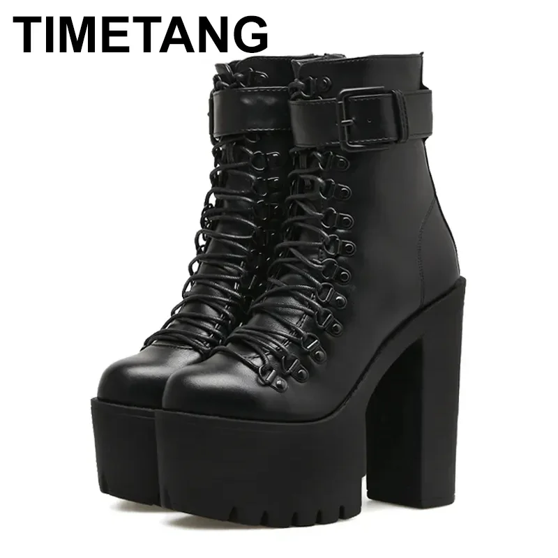 Big Size 42 INS Hot Sale Women\'s Boots 2023 Solid High Heel Ankle Boots Platform Quality Fashion Punk Goth Women Shoes Chelsea