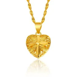 Heart Shape 22k Yellow Gold Pendant Necklace For Women Love Heart Clavicle Chain Gold Necklace Valentine's Day Fine Jewelry Gift