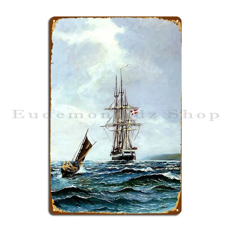 Seascape With The Frigat Jylland Vilhelm Bille Unknown Date Metal Plaque Classic Retro Character Design Cinema Tin Sign Poster