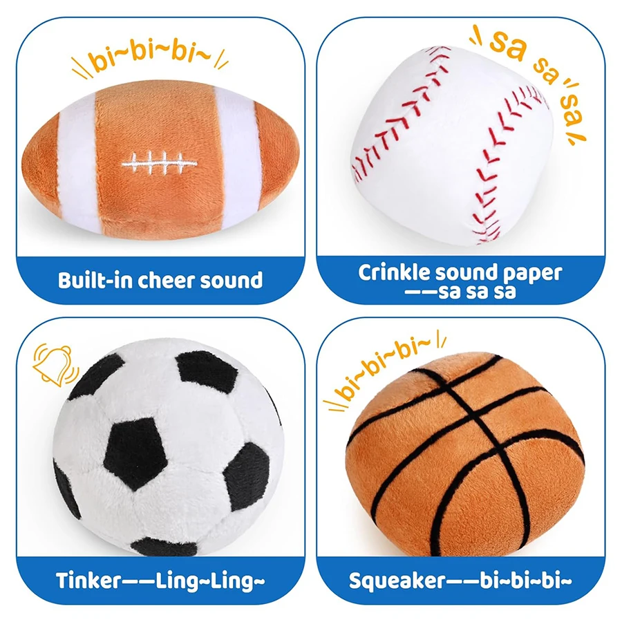 Baby Boy Toys 6-12 Months – My First Sports Bag Musical Infant Toys with 4 Sensory Balls – Rattle Squeaker Mirror Montessori Toy