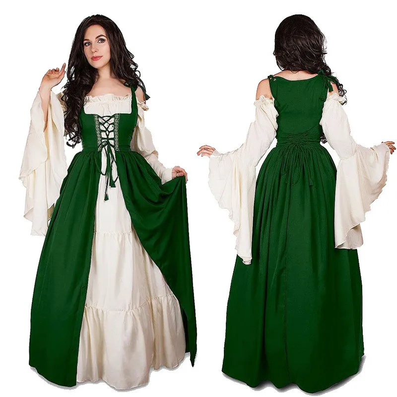 Robe Longue Gothique à Lacets pour Halloween, Style Victorien, Renaissance, Maxi, Robe de Bal, 2922