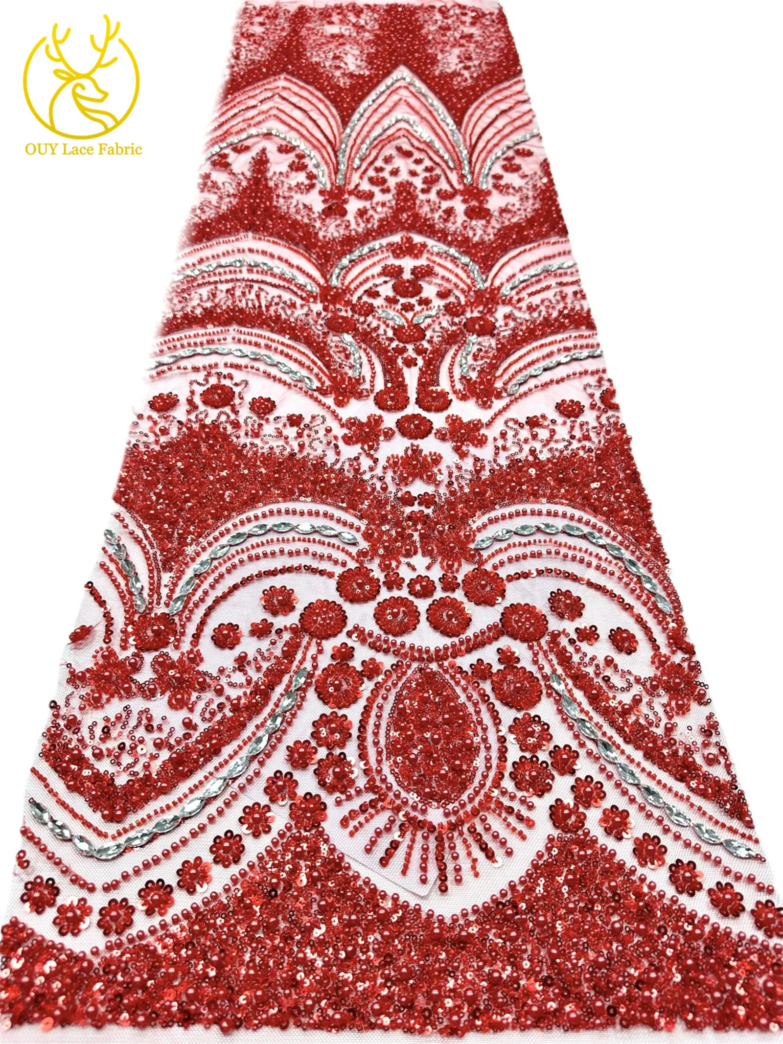 Luxuriöser königlicher lila afrikanischer handgefertigter Perlen-Spitzenstoff, französischer Pailletten-Stein-Tüll-Spitzenstoff für Hochzeitskleid-Design – Detail 36