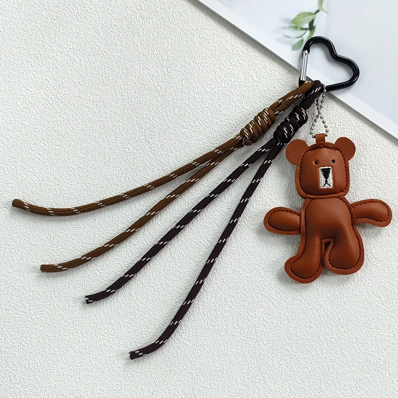 1 Piece Leather Little Bear Woven Rope Backpack Pendant Decoration Fashion DIY Keychain Bag Charm Accessories Gift