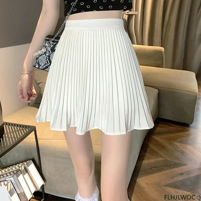 Black White Elastic High Waist Pleated Mini Skirt 2023 Women Fashion Preppy Style Girls Cute Sweet A Line Mini Skirts