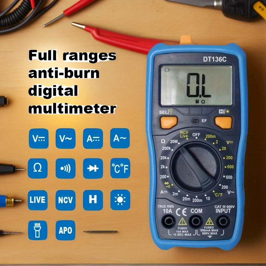 

Smart Digital Multimeter-AC voltage,DC voltage test, resistance,buzzing on/off,diode,live wire judgment,temperature and NCV test