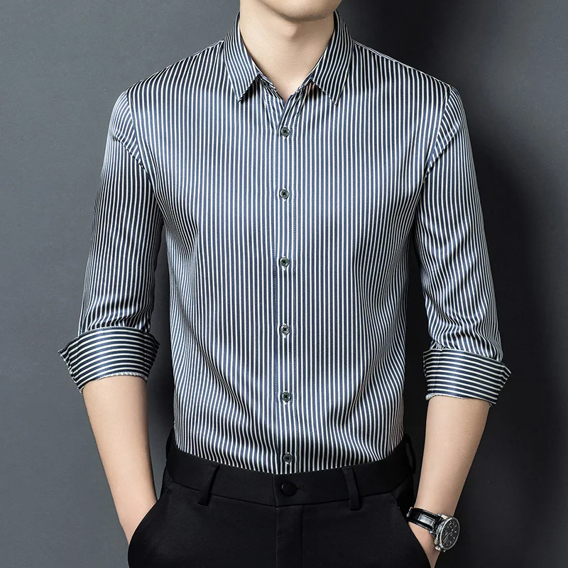 

High Quality New Men Shirt Long-sleeved High Quality Business Silk Shirt Spring Autumn Clothes