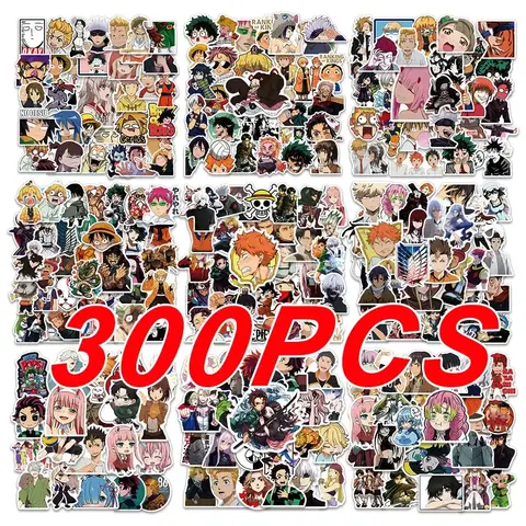 300Pcs 믹스 애니메이션 스티커 어린이를위한 원피스 JujutsuKaisen DragonBall 스티커 DIY 자동차 벽 멋진 만화 데칼 방수 장난감