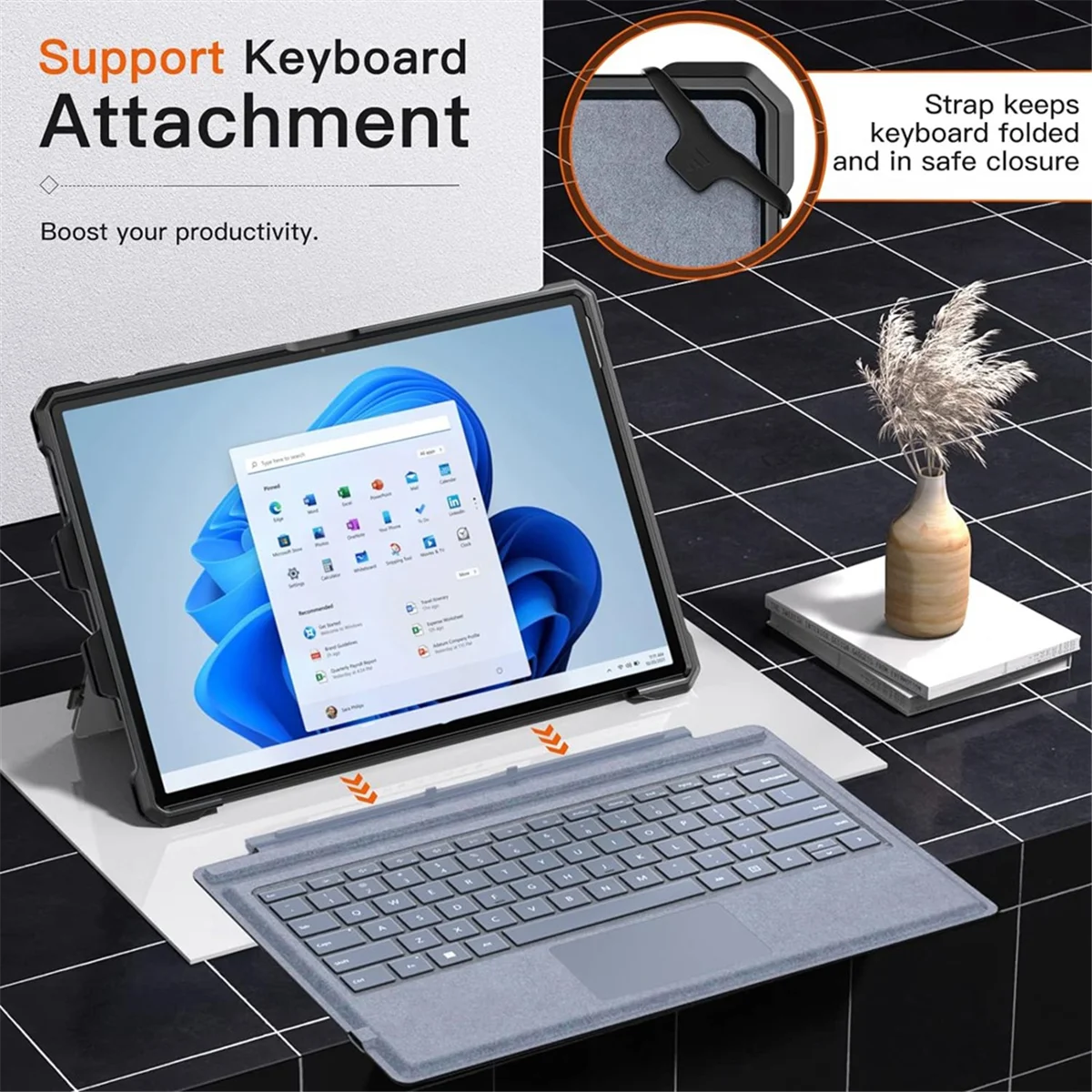 BVBV Tablet-Hartschale für Microsoft Surface Pro 7 Plus 6 5 Pro 4 LTE, stoßfeste, robuste Folio-Schutzhülle,B