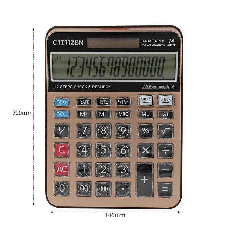 Calculadora científica de 14 dígitos, bateria solar aa, energia dupla, calculadoras de uso geral, programador, material de papelaria de escritório