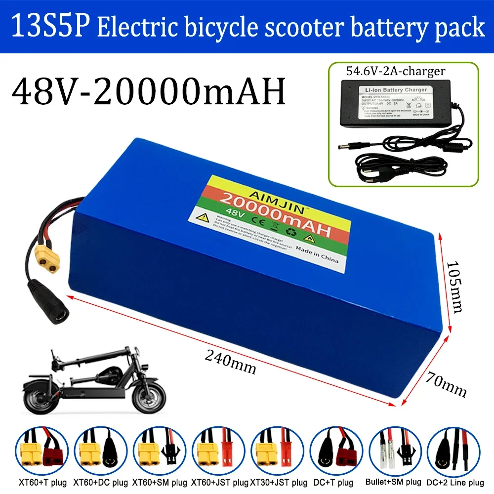 13S5P 48V 20000mAh Electric Vehicle Li-ion Battery Pack Is Suitable for Electric Scooter Mountain Bike 250-1000w Built in BMS