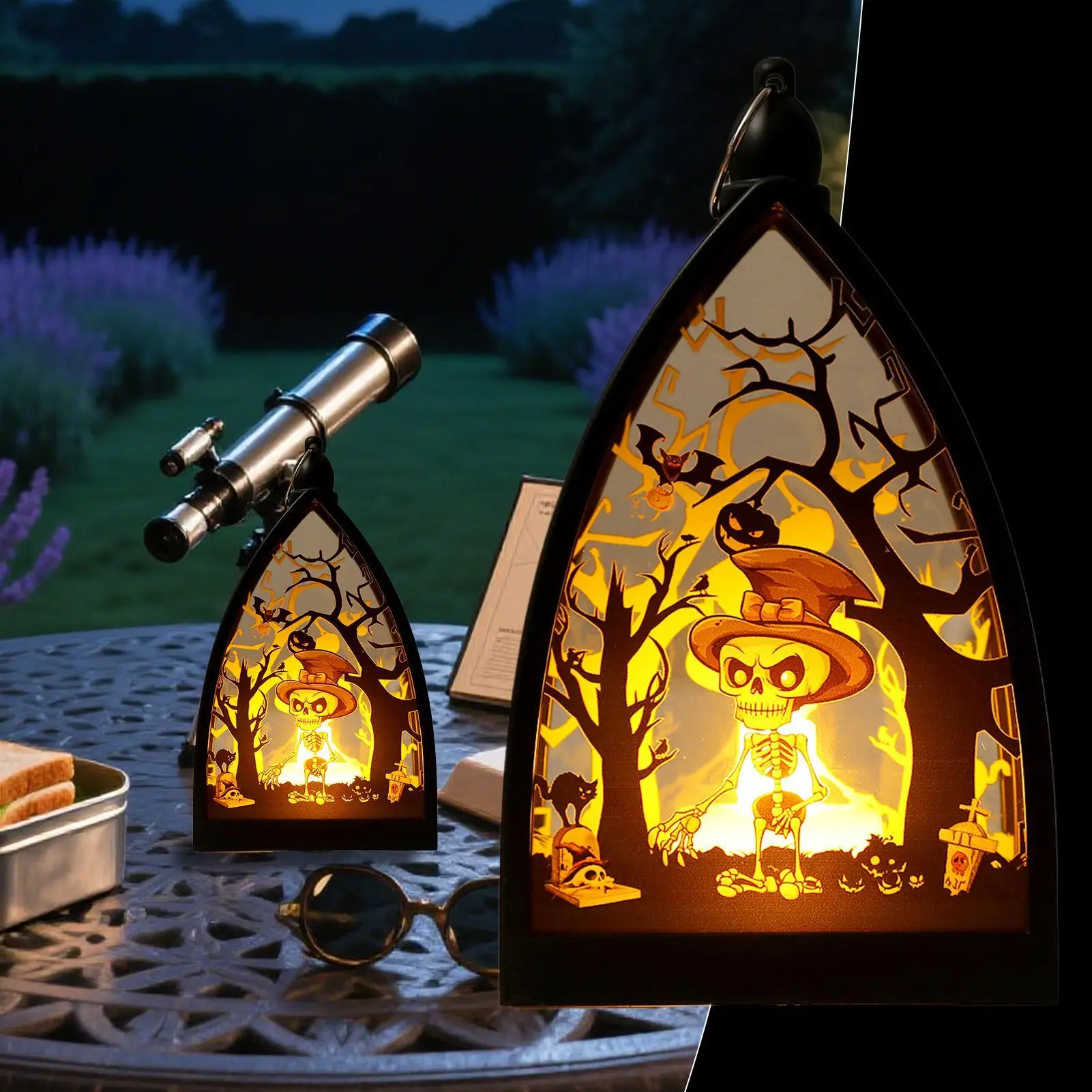 أضواء فانوس الهالوين منضدية الهيكل العظمي اليقطين قلعة فانوس مصباح زخرفة زينة لحديقة الفناء 2025 حفلة معلقة #2