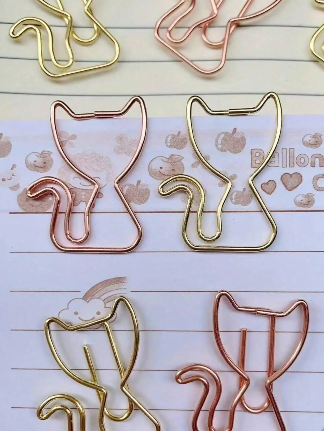 10 Uds. Clips de papel metálicos con diseño de gato y gatito, marcapáginas para cuadernos, suministros escolares, anillo de seta, Discos de goma mm A, carpeta