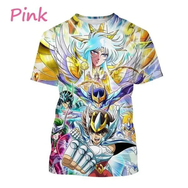 Homens e mulheres Saint Seiya Anime 3D camiseta estampada, camisetas extragrandes, manga curta, o-pescoço, camiseta Harajuku, roupas infantis, tendência, moda