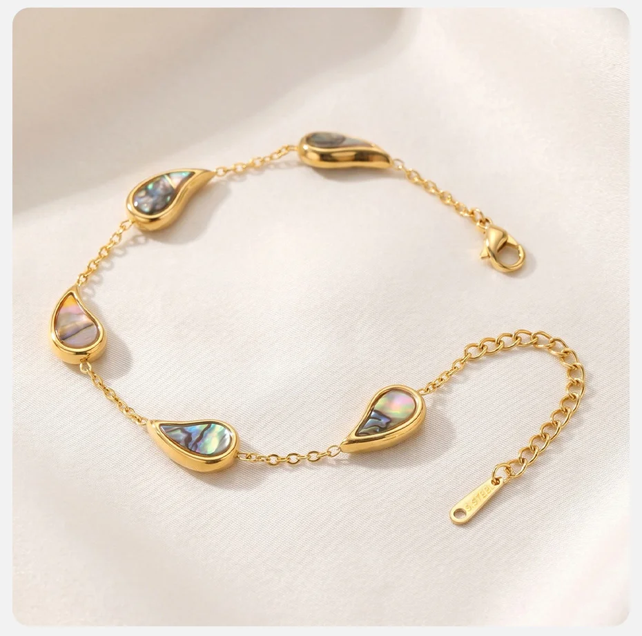 Vnox Vergoldetes Abalone-Muschel-Armband für Frauen Trendiges Geometrisches Tropfenförmiges Armband Sommer Strand Boho Schmuck Wasserfest – Detail 6