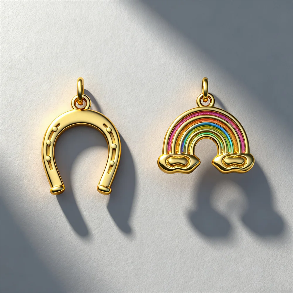 

3Pcs Pendants Brass Zircon Heart Rainbow Horseshoe Letter Charms DIY Jewelry Necklace Bracelet Fashion Accessories for Men Women