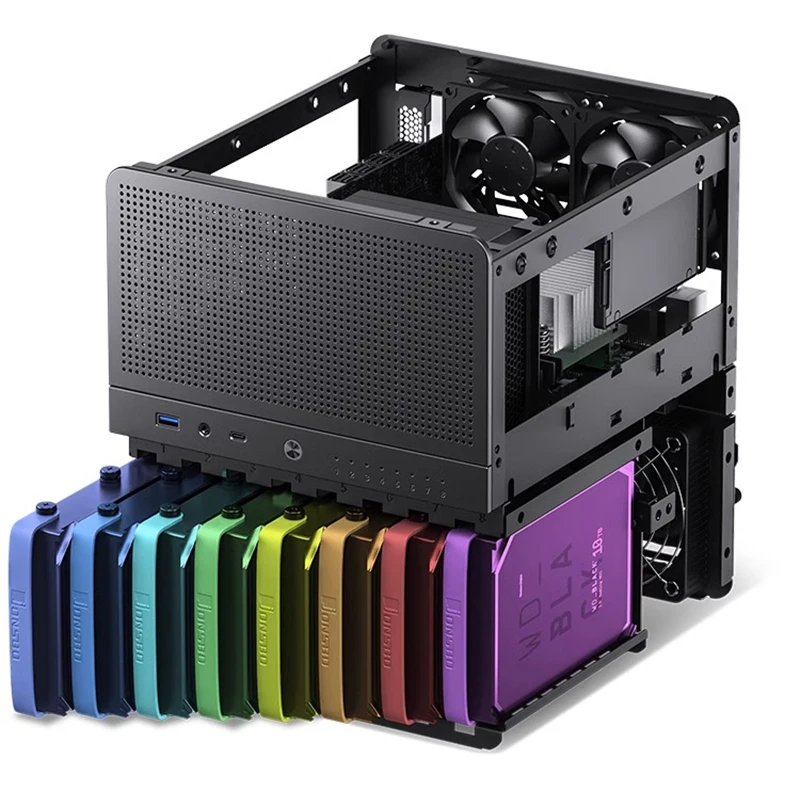 N3 Aluminum ITX Motherboard Case with SFX Power Tower Heat Sink 8 Drive Positions Type-C Port Chassis for NAS System