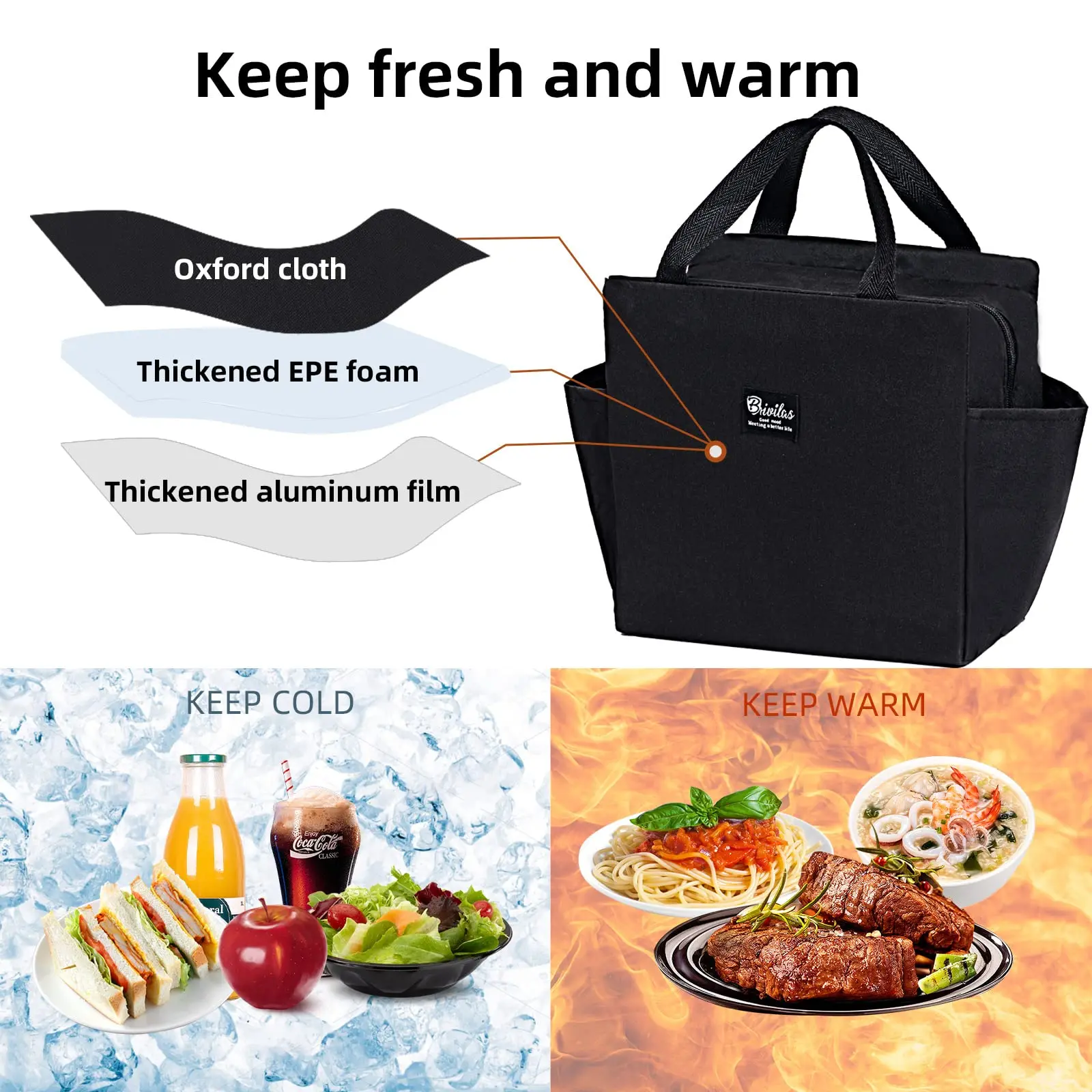 Children School Lunch Box Portable Lunch Bag w/2 Pockets Thermal Insulated Lunch Box Tote Cooler Bag Bento Pouch Lunch Container