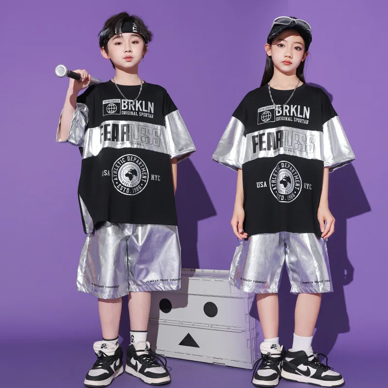 Pailletten Mode Gesellschaft stanz Kleidung Hip Hop Tanz Kostüme 4 Mädchen Jungen Straße tragen Kinder Jazz Tanz Wettbewerb Outfits
