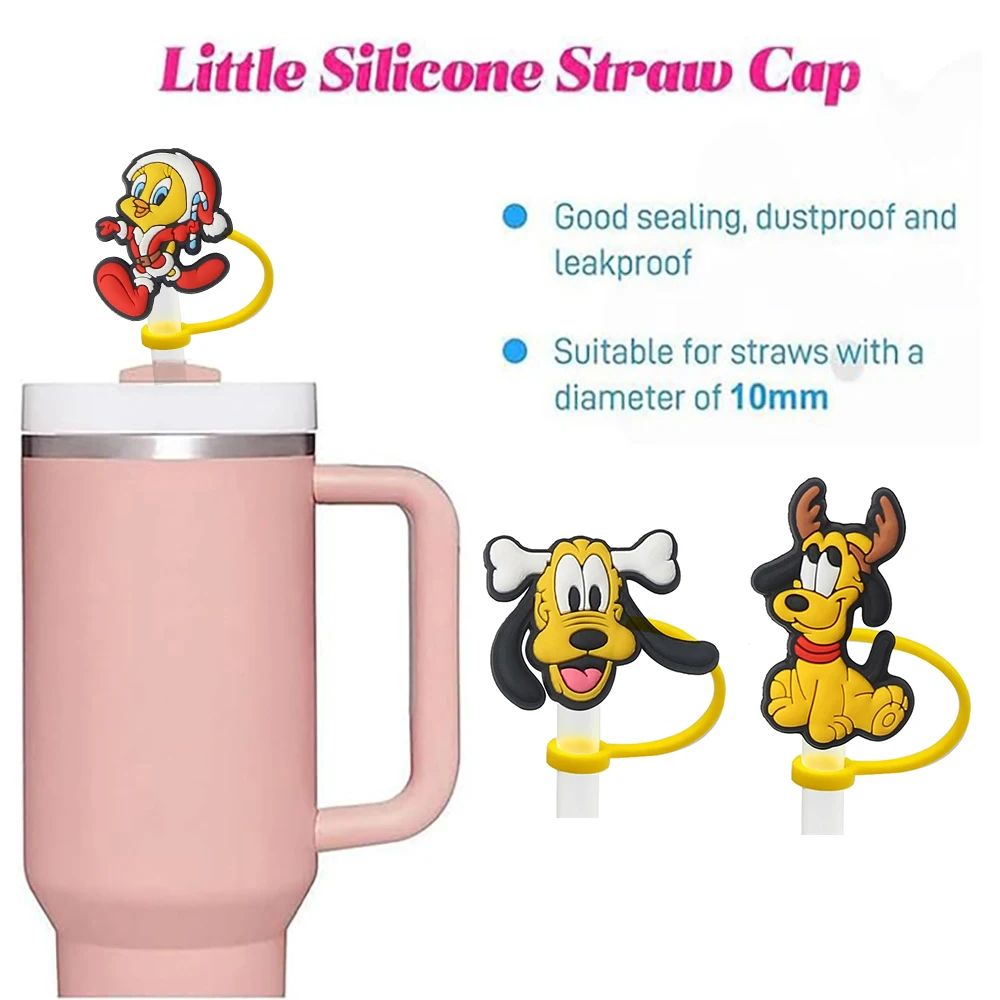 Disney Stitch Cartoon Silicone Straw Covers For Water Glass Bottle Drinking Dust Cap Straw Tip Cover Cup Accessories For 10mm