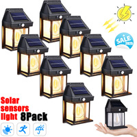 Solar-Powered Waterproof Outdoor Wall Light with Motion Sensor Tungsten Filament Garden Yard Decoration LED Lamp 3 Modes 1-8Pcs
