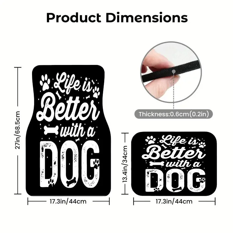 4pcs Dog-Themed Car Floor Mats | Polyester, Non-Slip & Durable, Universal Fit, Stylish With Paw Prints & Bone Illustrations, Ide