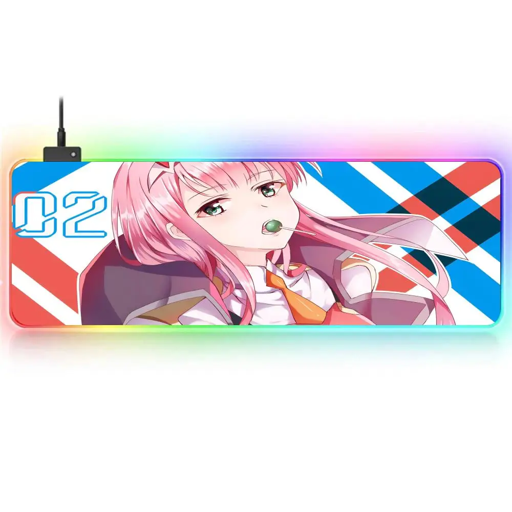 Anime Z-Zero Two Mouse Pad RGB Large Gaming Mouse Pad Non-slip Rubber Base Keyboard Pad Extra Large Luminous LED Mouse Pad