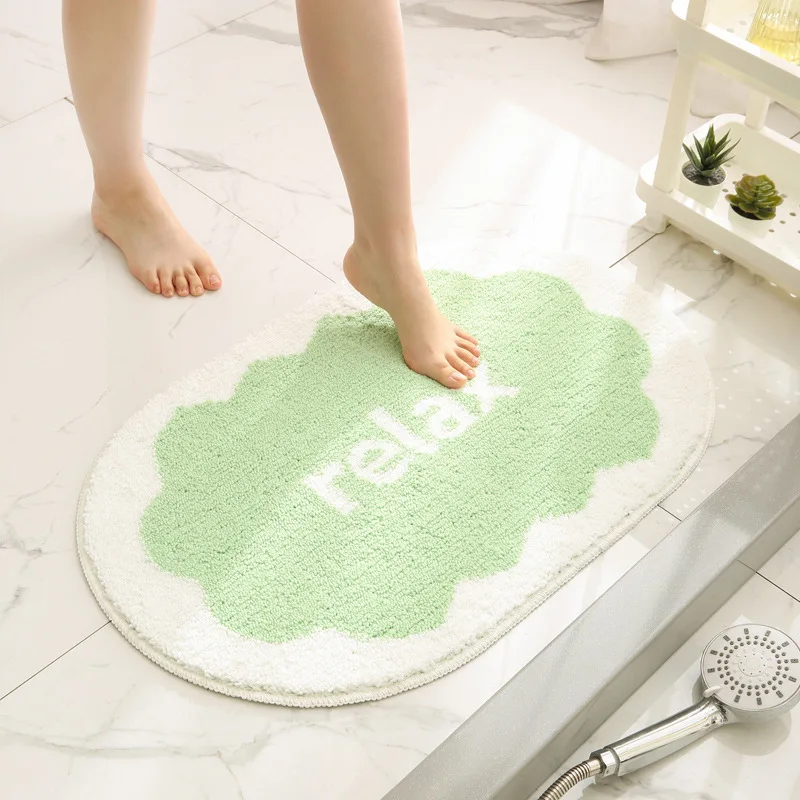 INS Oval Soft Floor Mats Small Fresh Text Flowers Rugs Home Entrance Carpet Bedroom Toilet Bathroom Door Absorbent Non-Slip Pad