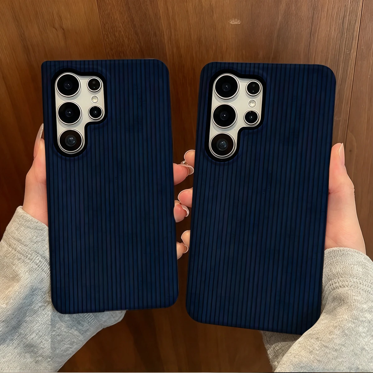 Dark Blue Bamboo Stripes Phone Case For Samsung Galaxy S26 S25 Ultra S24 S23 Plus Hard Shock‑Absorption 2-in-1Protective Cover
