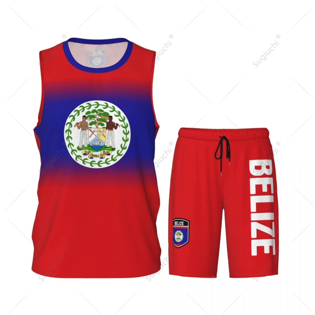 Conjunto de camisa de basquete com bandeira belize masculina, camisa e calças de malha, sem mangas, exclusivo, nome personalizado, nunber, unissex