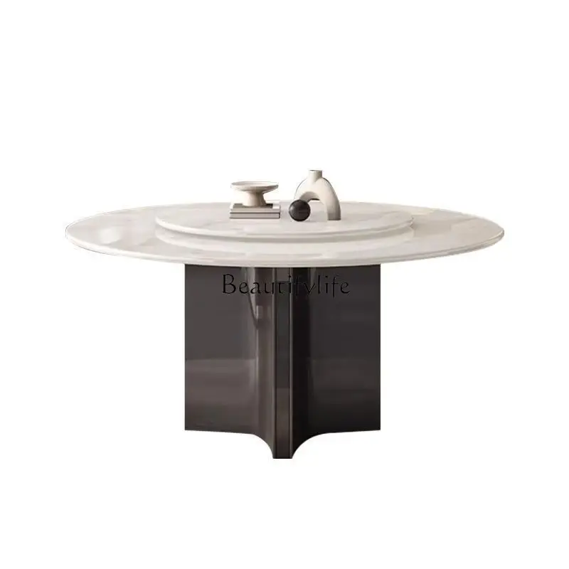 Italian high-end round table minimalist light luxury high-end white ice jade natural luxury stone marble dining table