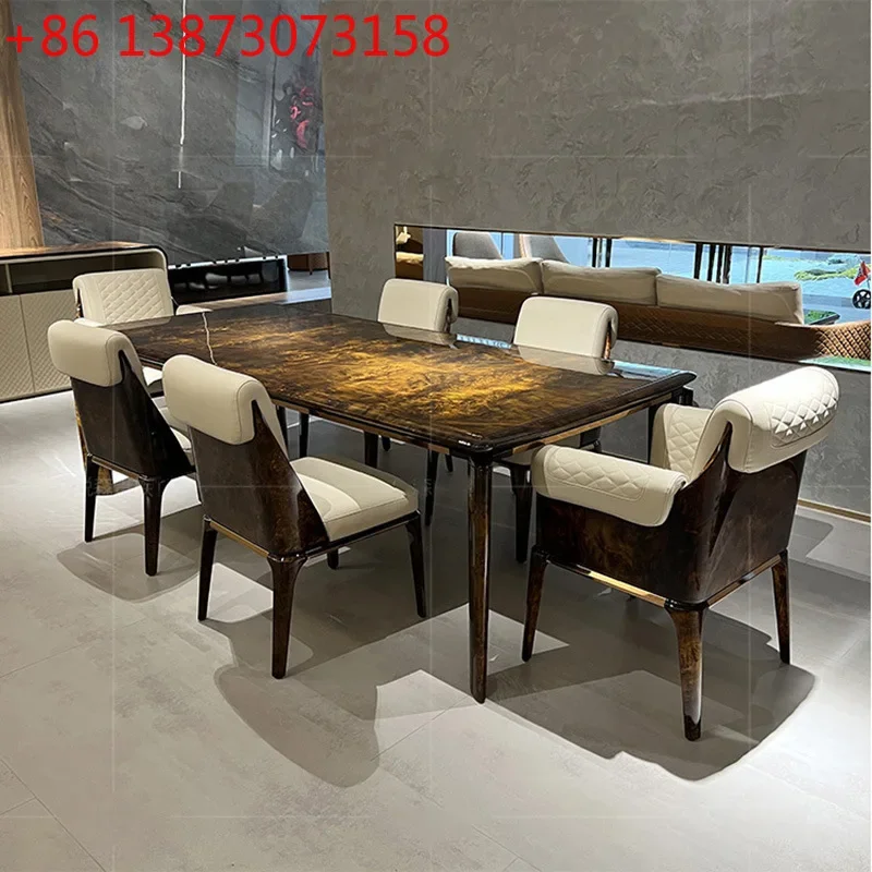 High-gloss lacquer dining table, post-modern light luxury dining table and chair combination, long dining table, people's meal