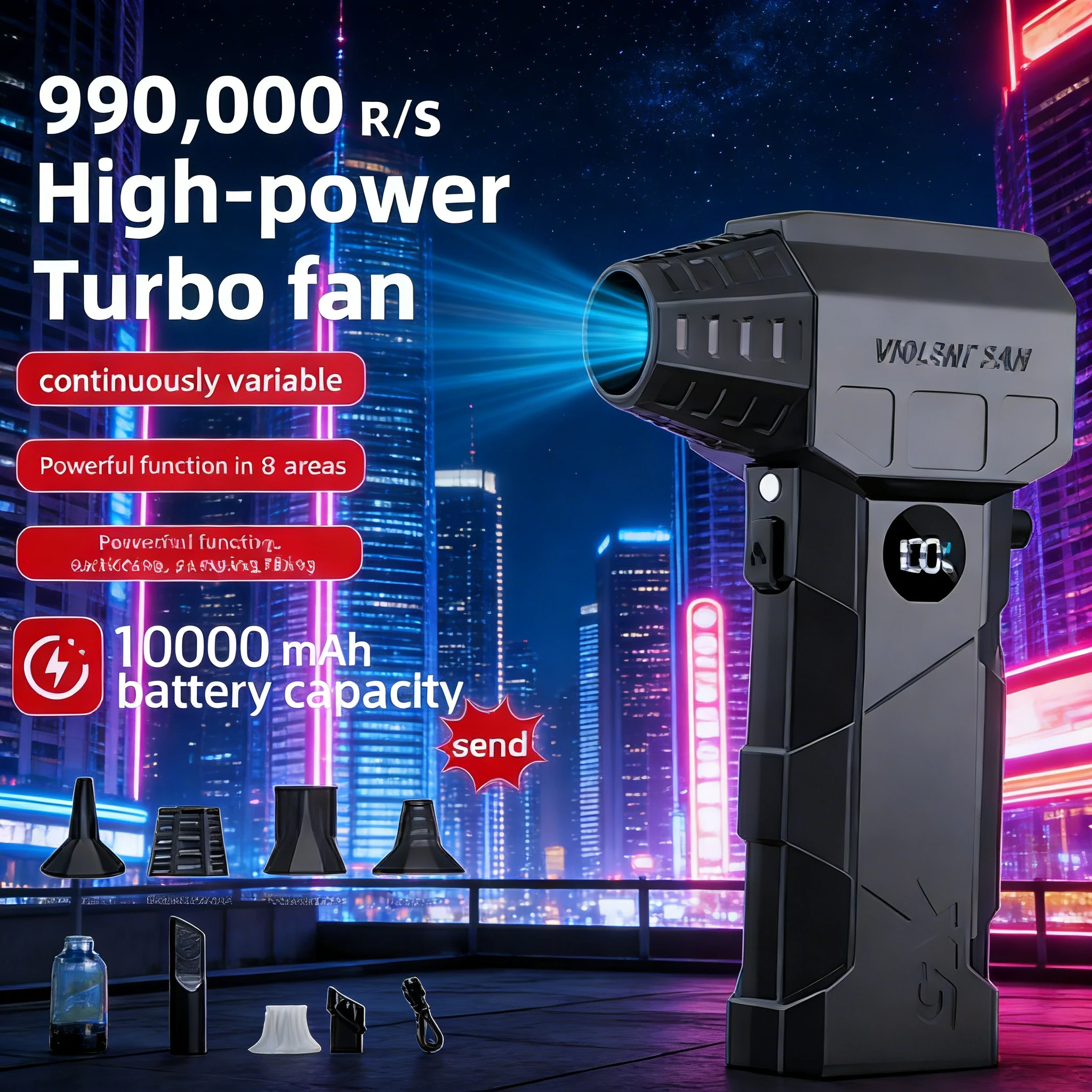 

Brushless Violent Turbo Jet Blower | 990000RPM LED Display USB Rechargeable Powerful Dust Blaster
